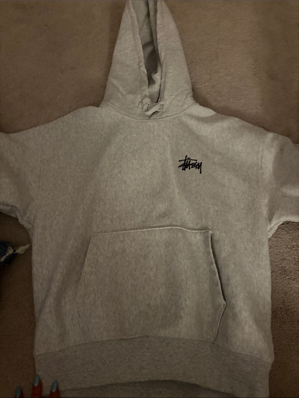 Stussy Light Gray Pullover Hoodie with Black Logo